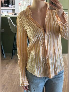 H&M Yellow and White Striped Button-Down Shirt